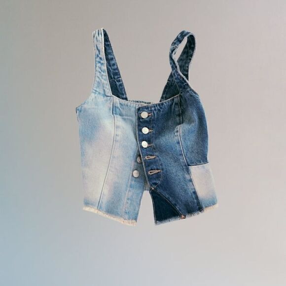 ZARA TRF PATCHWORK DENIM TOP - Picture 9 of 12